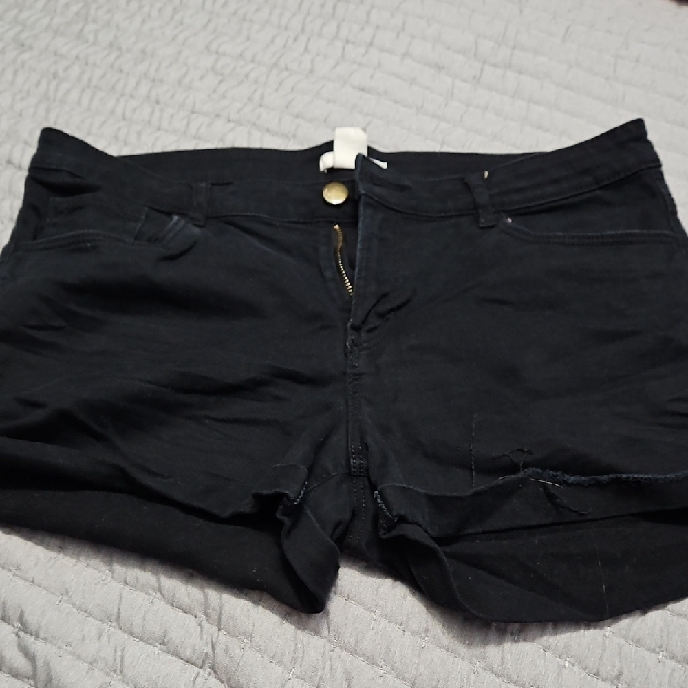 H&M Black Fitted Jean Shorts Cotton Denim